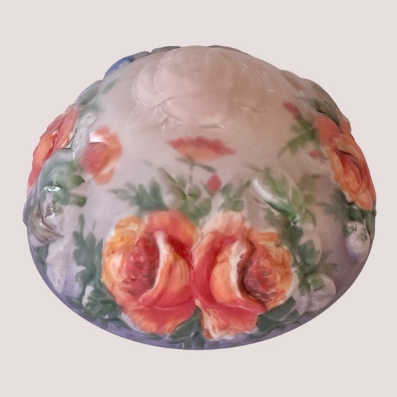 Vintage Rose Bouquet Reverse Painted Puffy Glass Lamp Shade Pairpoint Repro - Picture 2 of 9
